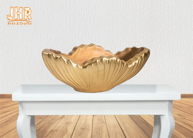 Home Decor Gold Leaf Fiberglass Decoration Table Vase Flower Serving Bowl